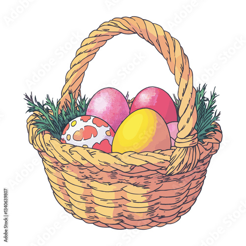 Egg in the basket eggs illustration easter vector