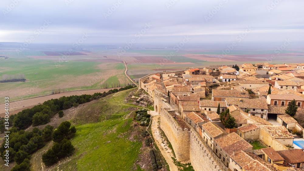 Fototapeta premium Aerial view of the small medieval town of Urueña. Castile and León, Spain.