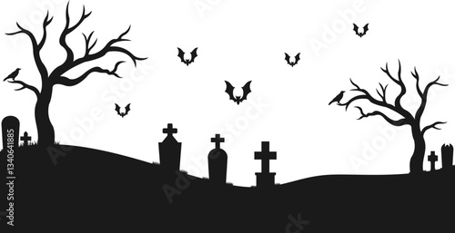 Spooky Halloween Graveyard Silhouette