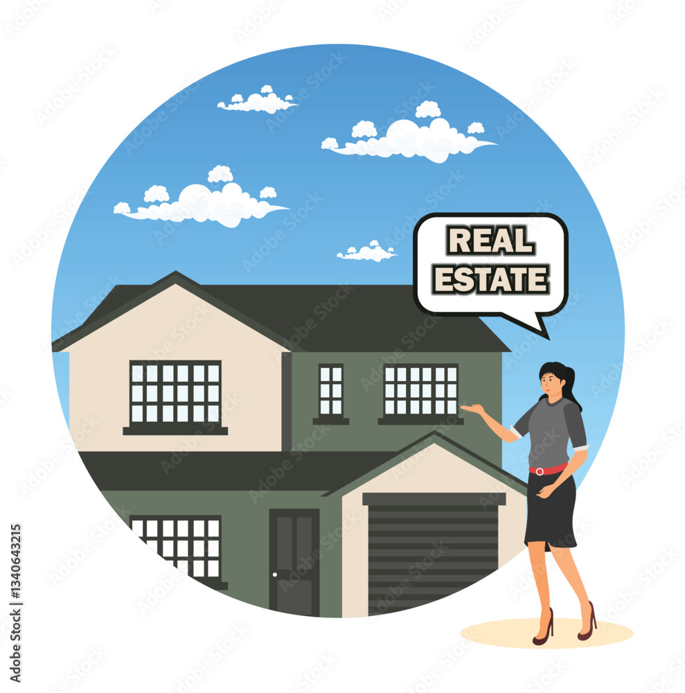 Real Estate Agent Representing Modern House. Real Estate Agent Representing Modern House.