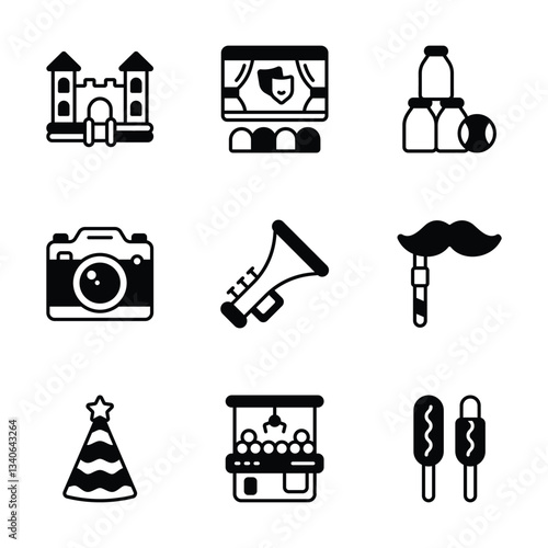 Get this creatively designed set of carnival fun glyph icons