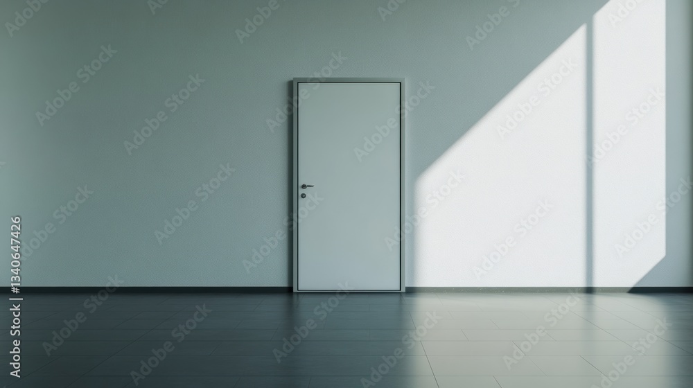 Minimalist Interior: A Single White Door in a Modern Room Minimalist Interior: A Single White Door in a Modern Room