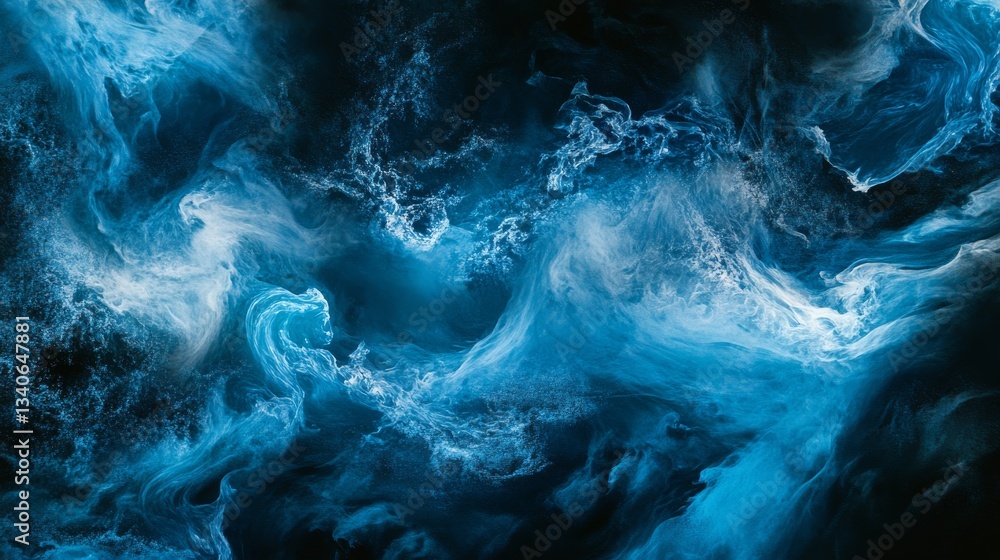 Obraz premium Blue and black background with swirling water shapes.