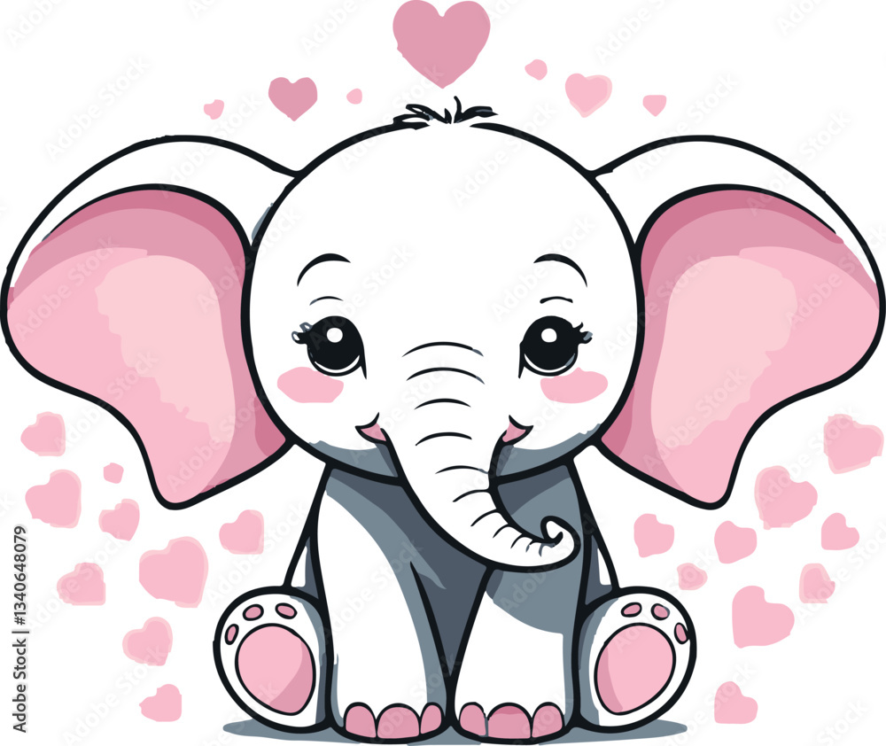 Fototapeta premium pink elephant with pink heart