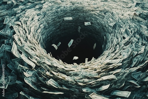 Money Vortex Abstract 3D Render of US Dollar Bills Falling into Abyss