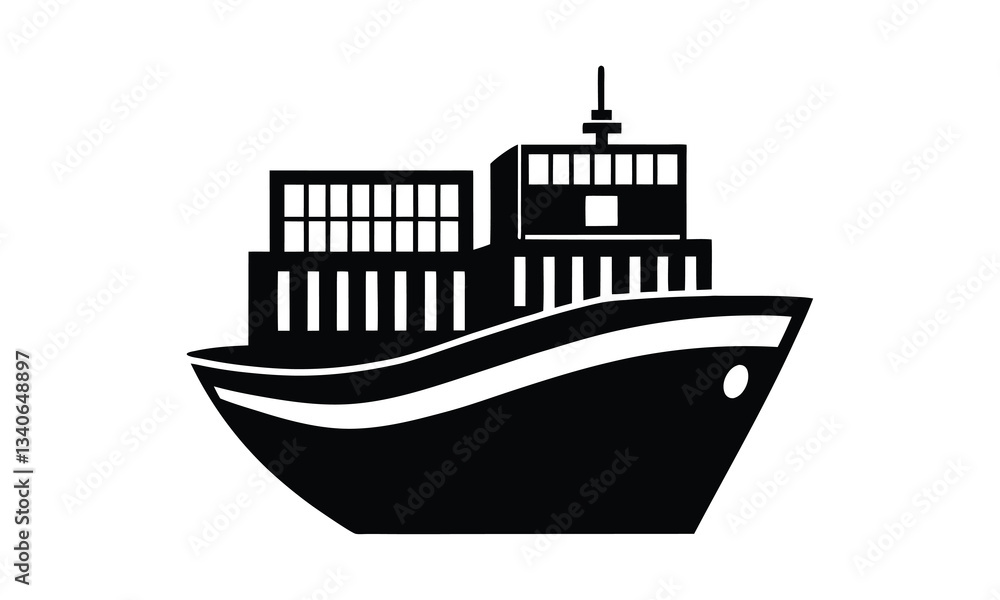 Fototapeta premium Cargo Ship Boat Simple Silhouette