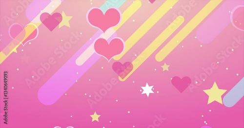Flowing Hearts and Stars.　Cute and Dreamy Motion Background. Repeatable footage.