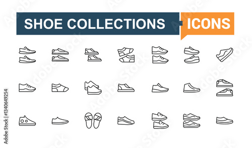 Set of Shoe line icon. Wear outline icons collection. Modern icons collection. Footwear icon set. Vector artwork and illustration.