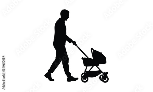 Man Pushing Baby Stroller Silhouette