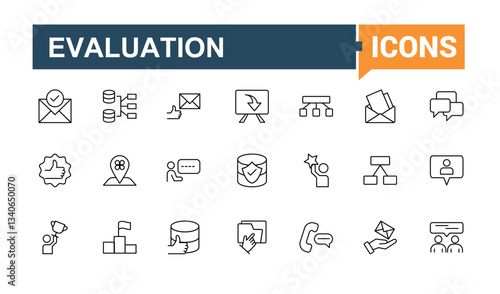 Survey icon collection. Includes thin line question, questionnaire, feedback, experience, quiz, poll, checklist and more. Outline icons. Report icon set. Editable stroke vector art.