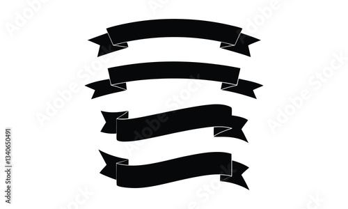 Four Black Decorative Ribbon Banners