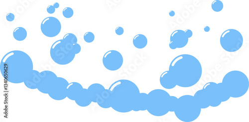 Fizzy Drink, Water Bubble. Soap foam bubbles suds framing shower gel, shampoo, shaving, mousse. Soda Drops Silhouette Icon Set. Soap Symbol Collection. Isolated Vector Illustration.