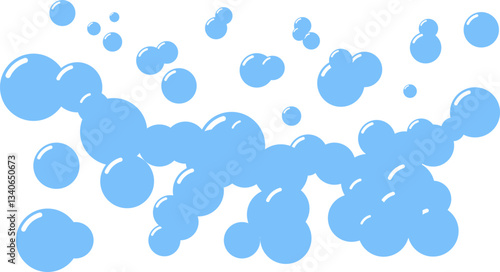 Fizzy Drink, Water Bubble. Soap foam bubbles suds framing shower gel, shampoo, shaving, mousse. Soda Drops Silhouette Icon Set. Soap Symbol Collection. Isolated Vector Illustration.