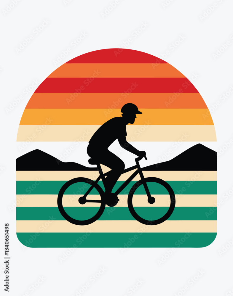 Fototapeta premium silhouette of a cyclist retro striped vintage