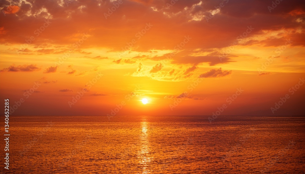 Obraz premium evening sky vertical with sunset over sea orange sunlight on sun dawn golden hour sky background