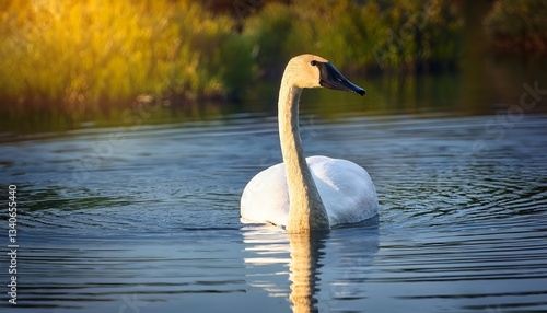 the trumpeter swan cygnus buccinator on the lake beautiful north american species of swan native species of north america