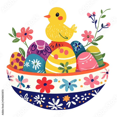 Easter bowl eggs illustration colorful vector