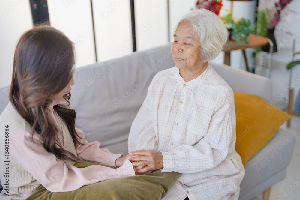 Fototapeta premium &nbsp;Holding hands&nbsp;senior asian woman grandmother with granddaughter&nbsp;family leisure