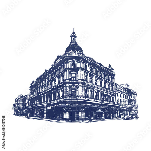 Vintage centre building drawing architecture illustration vector