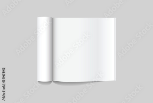 Vector 3d Magazine blank cover with rolled white paper pages mockup isolated on background. Folded sheets for the business presentation, journal, notebook, booklet, brochure, catalogue or a publisher

