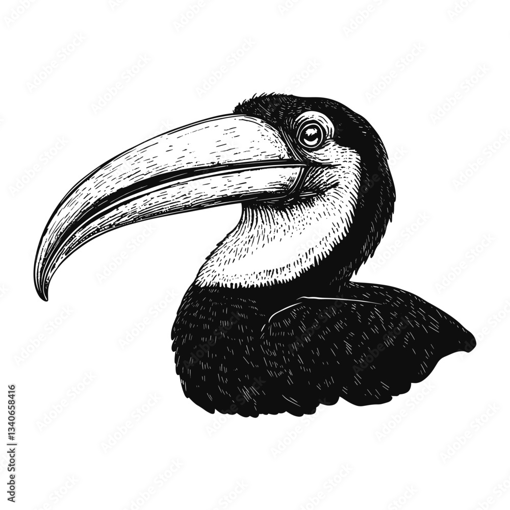 Fototapeta premium Hornbill bird art black white vector