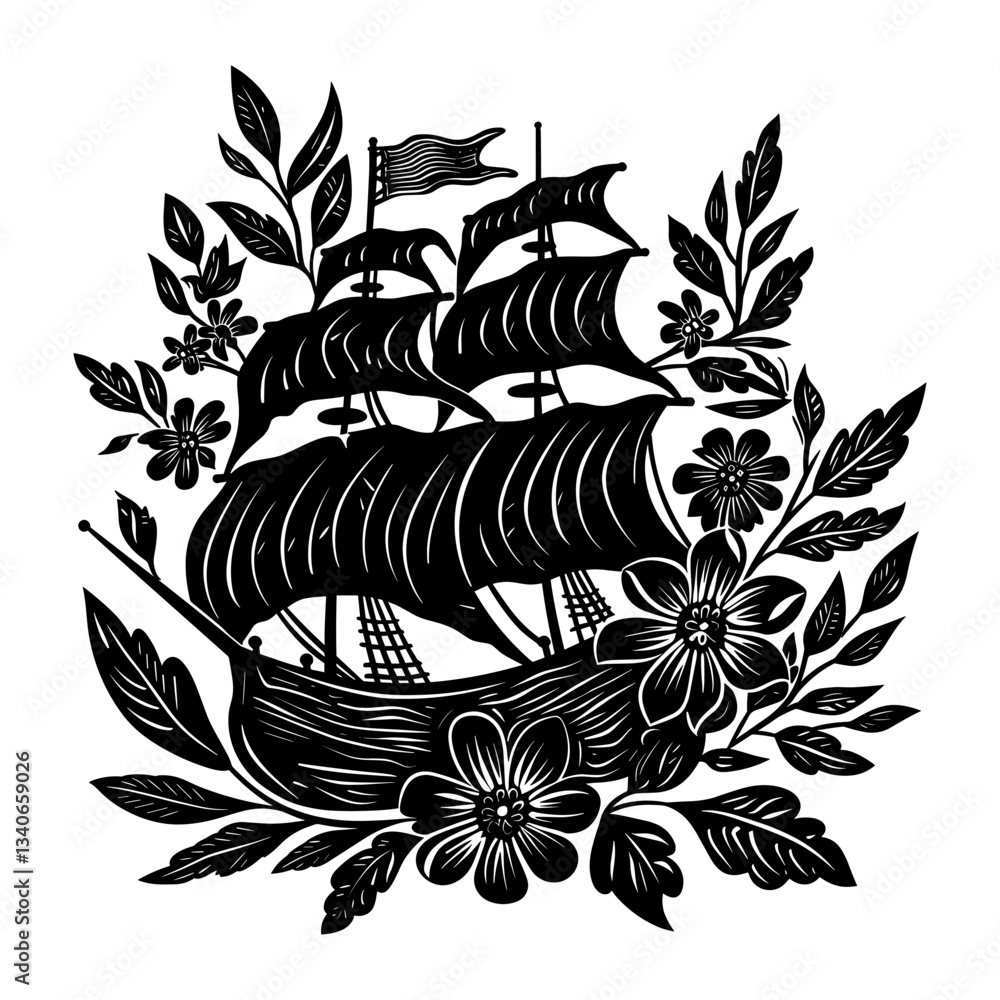 Pirate ship illustration silhouette graphics vector