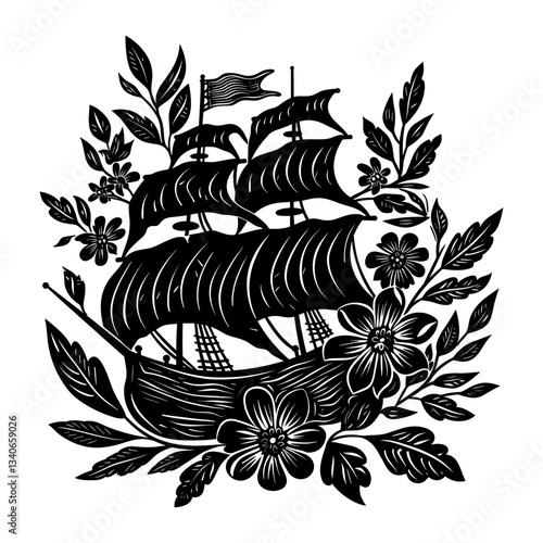 Obraz na płótnie Pirate ship illustration silhouette graphics vector w salonie