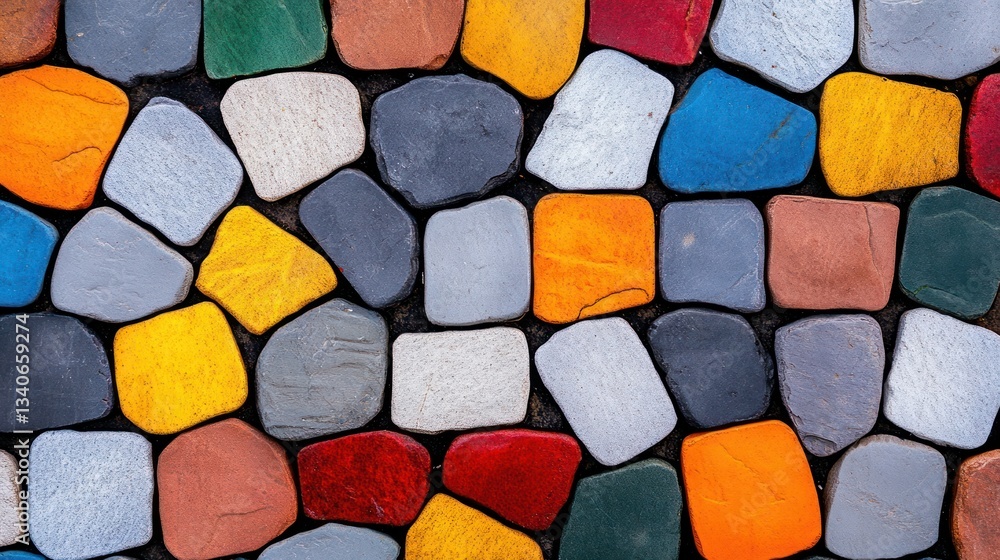 Vibrant Painted Pebbles Mosaic: A Colorful Stone Texture Vibrant Painted Pebbles Mosaic: A Colorful Stone Texture