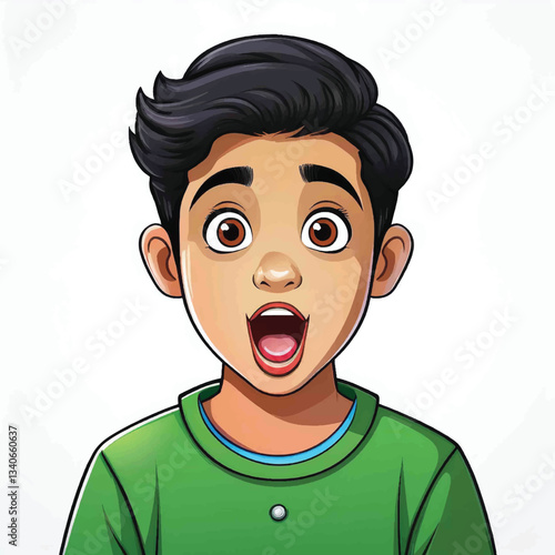 Boy surprised. Exclamation mark. Wide open eyes, big eyes. Carto