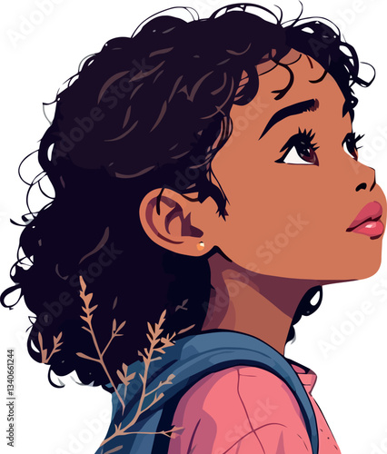 Vsai curious little girl looking up with hope and wonder