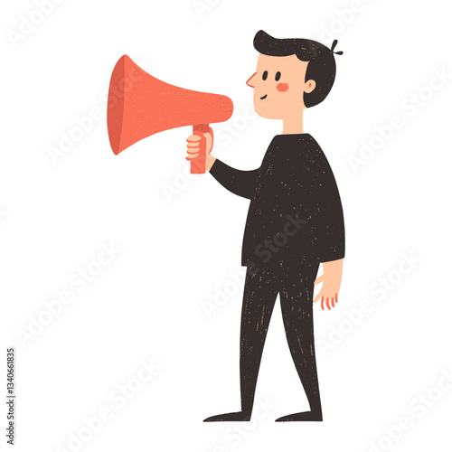 Young man with megaphone illustration speaker simple vector