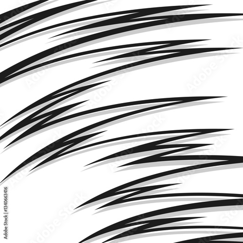 Abstract black and white background with curved spike line pattern