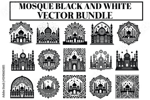 Mosque Black and White Vector Bundle | Islamic Art