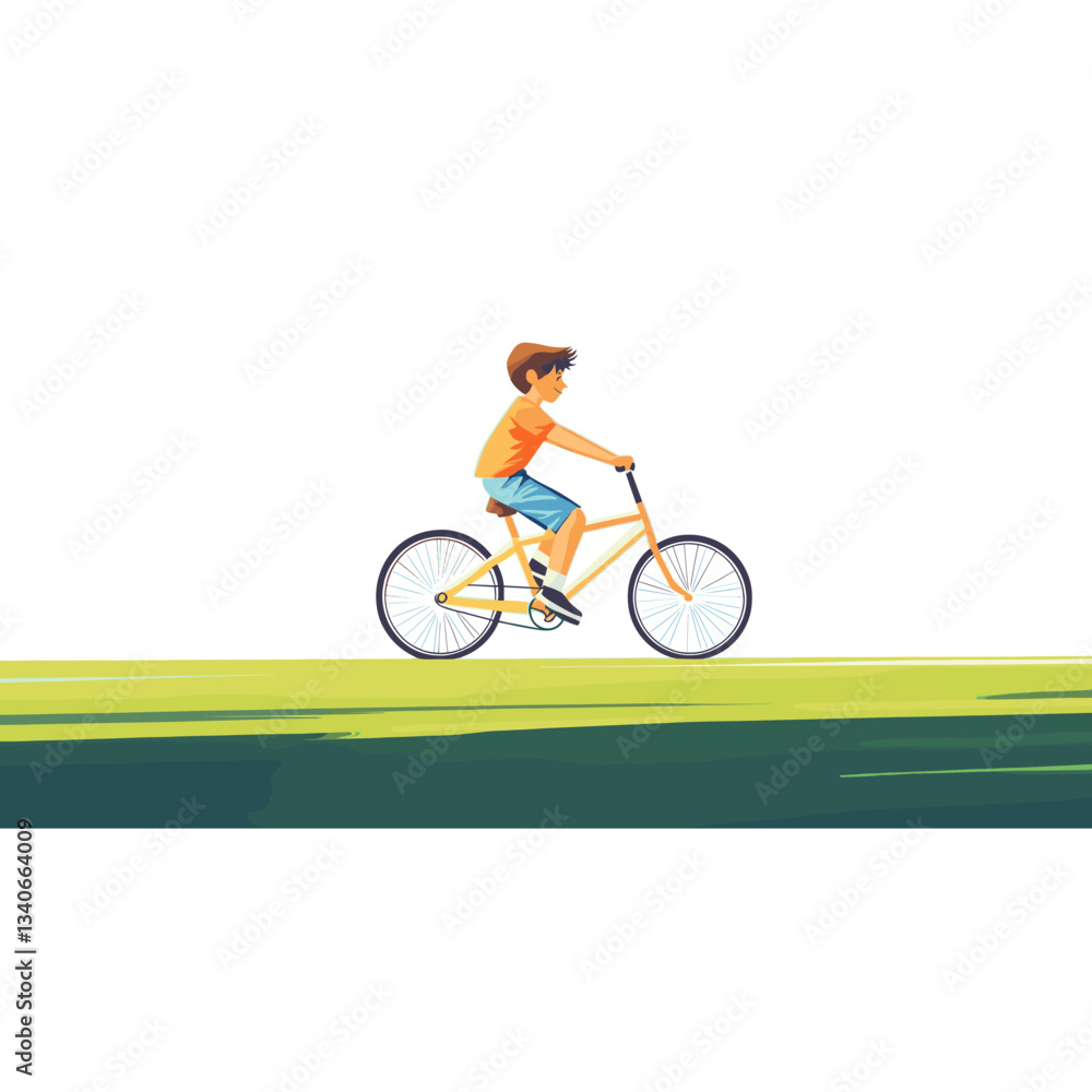 Fototapeta premium Boy riding a bicycle green sky transportation vector