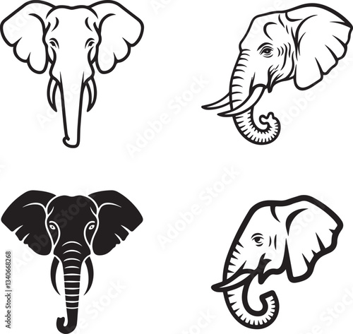 Set of elephants head vector