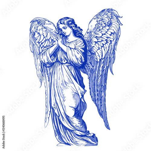 Blue vector hand drawn a angel wings illustration archangel vector
