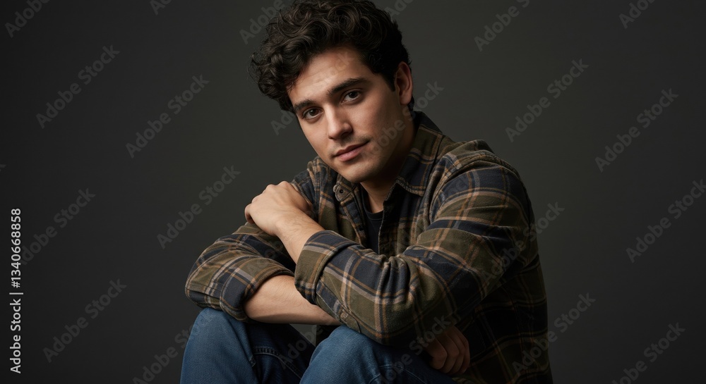 Casual Portrait of Thoughtful Young Adult in Plaid Shirt for Lifestyle Inspiration Casual Portrait of Thoughtful Young Adult in Plaid Shirt for Lifestyle Inspiration