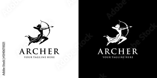 Archer Woman Vector Logo Design Template.
