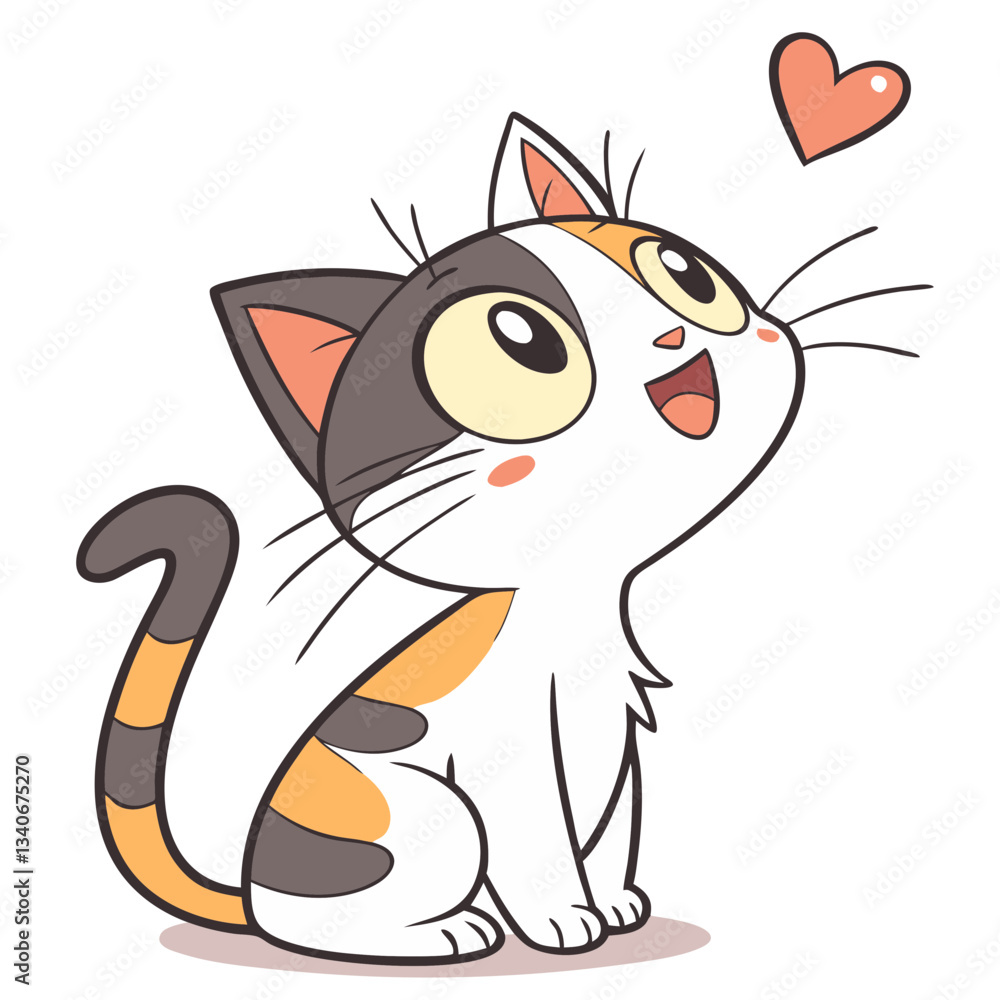 Cute Cartoon Cat with Heart