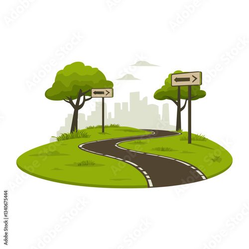 Winding road with traffic signs city illustration landscape vector