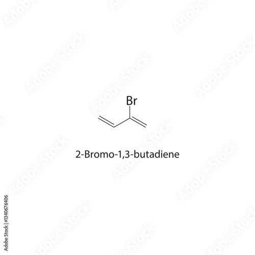 2-Bromo-1,3-butadiene skeletal structure. Brominated Diene compound schematic illustration. Simple diagram, chemical formula.