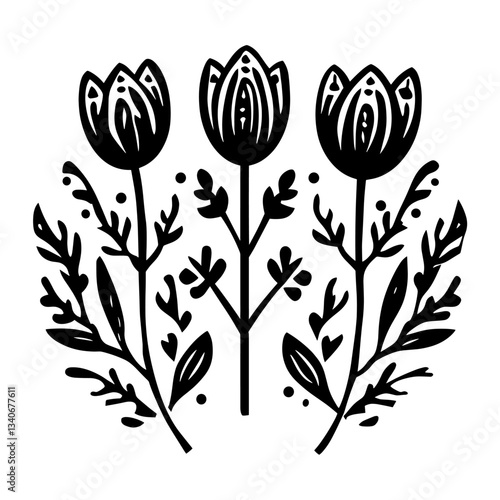 Floriculture farm illustration black white vector