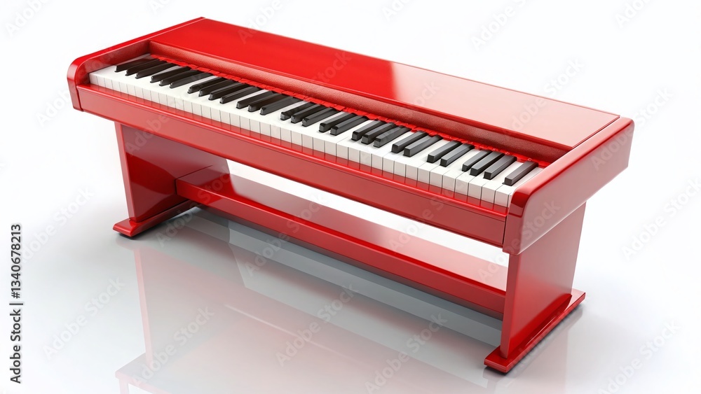 Red Electric Piano: Vibrant Musical Instrument Isolated on White Background Red Electric Piano: Vibrant Musical Instrument Isolated on White Background