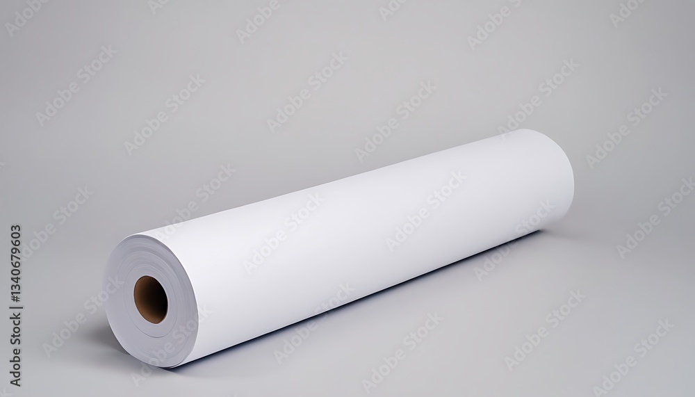 White paper roll on gray background.Rolled White Material Blank Mockup for Design Presentation.12345 White paper roll on gray background.Rolled White Material Blank Mockup for Design Presentation.12345