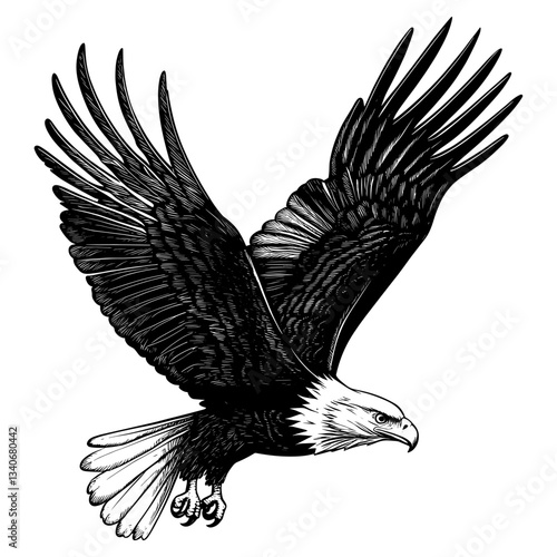 Eagle in flight illustration black white vector