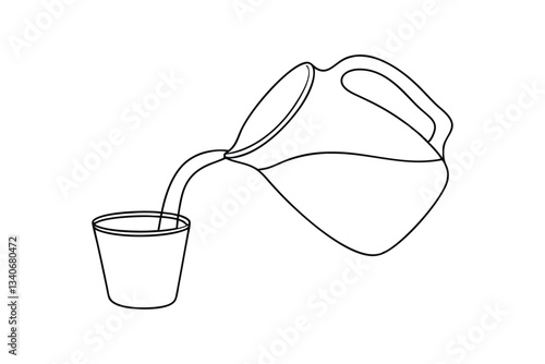 Line art drawing Pitcher pouring water into glass