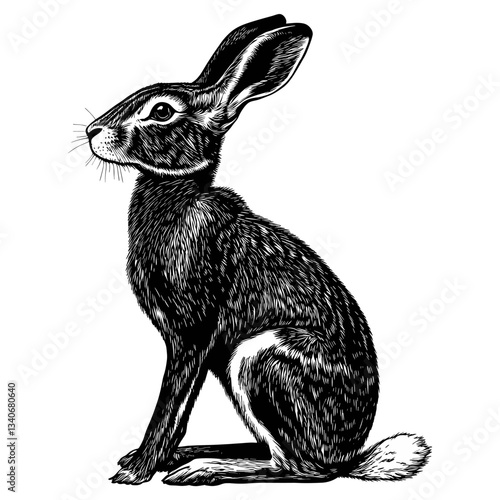 Wild hare sitting art illustration drawing vector