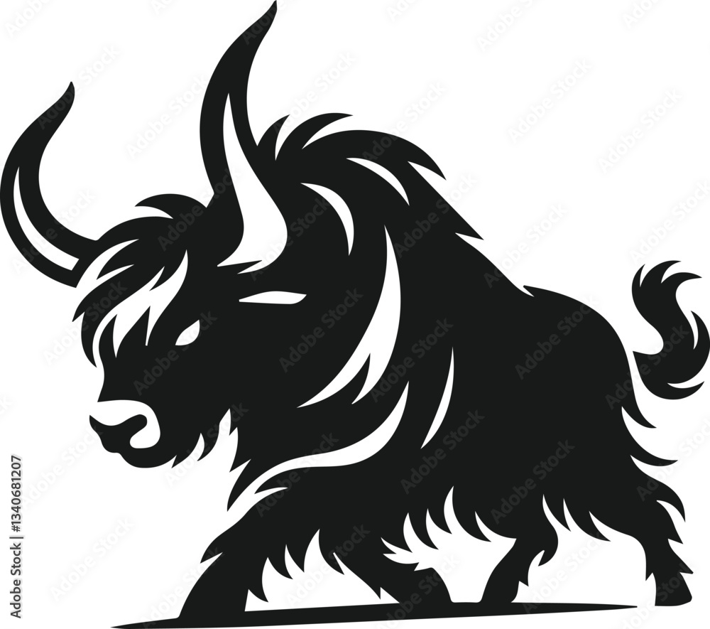 Obraz premium Yak lowering its head as if ready to charge animal vector silhouette