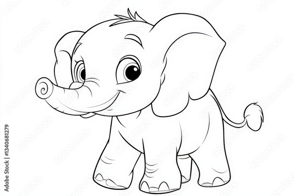 Fototapeta premium Cute cartoon elephant character smiling happily in a playful pose, suitable for children's coloring activity
