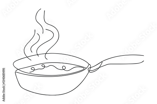 SingleLine Drawing of a Steaming Frying Pan Cooking Food